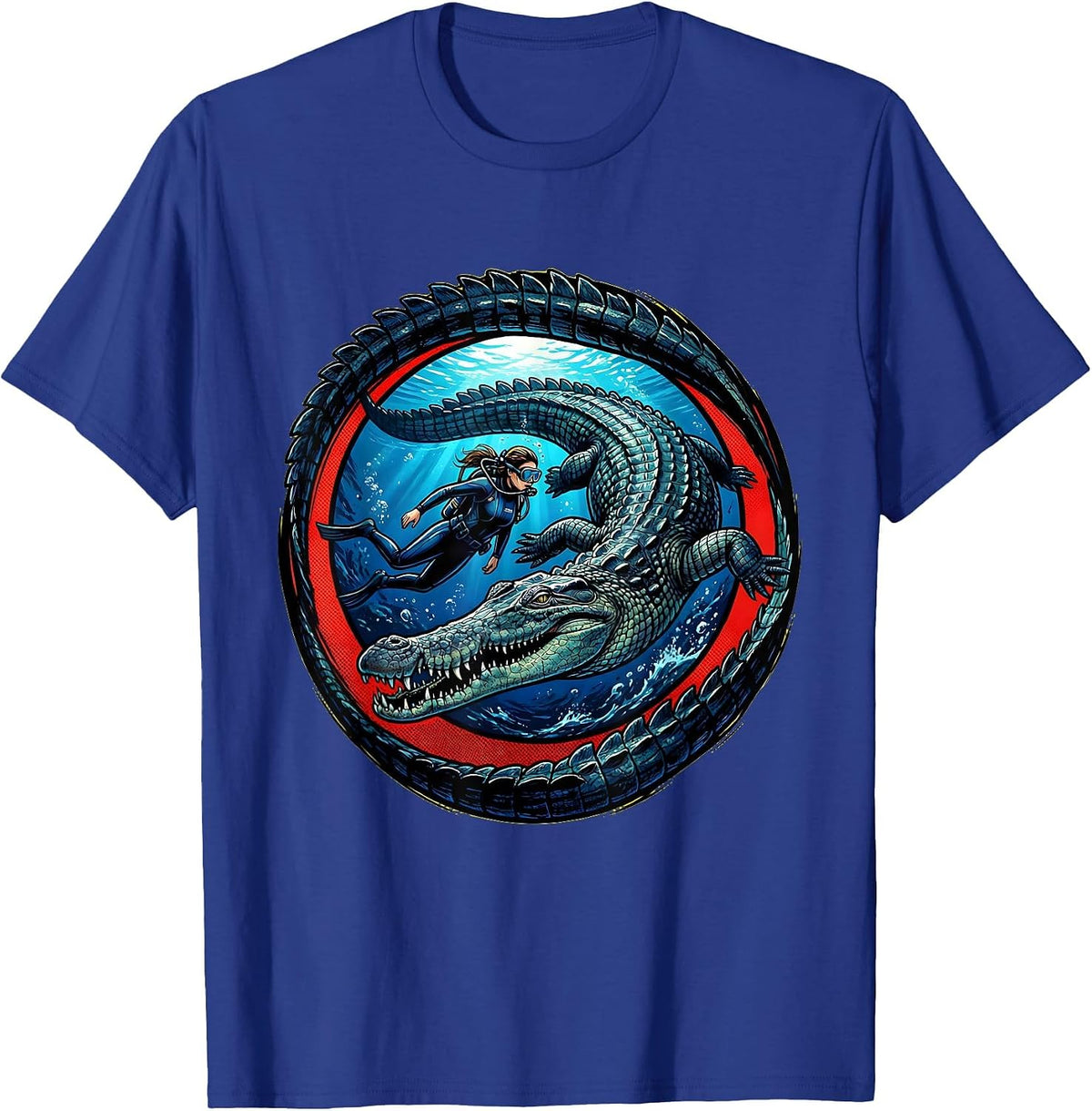 Diver and Mosasaur Ancient Ocean Adventure T-Shirt - Royal Blue