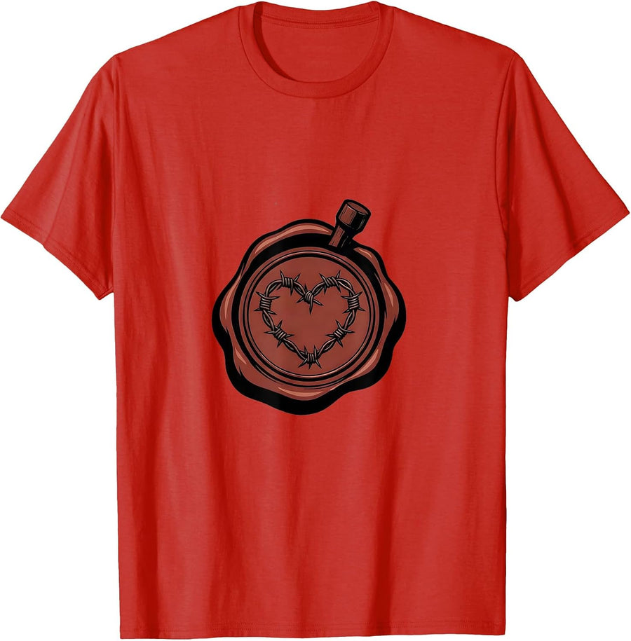 Men's Barbed Wire Heart Grunge Goth Alt Aesthetic T-Shirt - Red