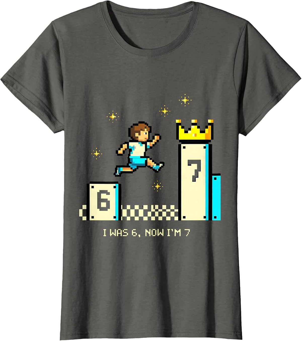 Women's I Was 6 Now I'm 7 Pixel Art 7th Birthday Kids Gift T-Shirt - Asphalt Grey