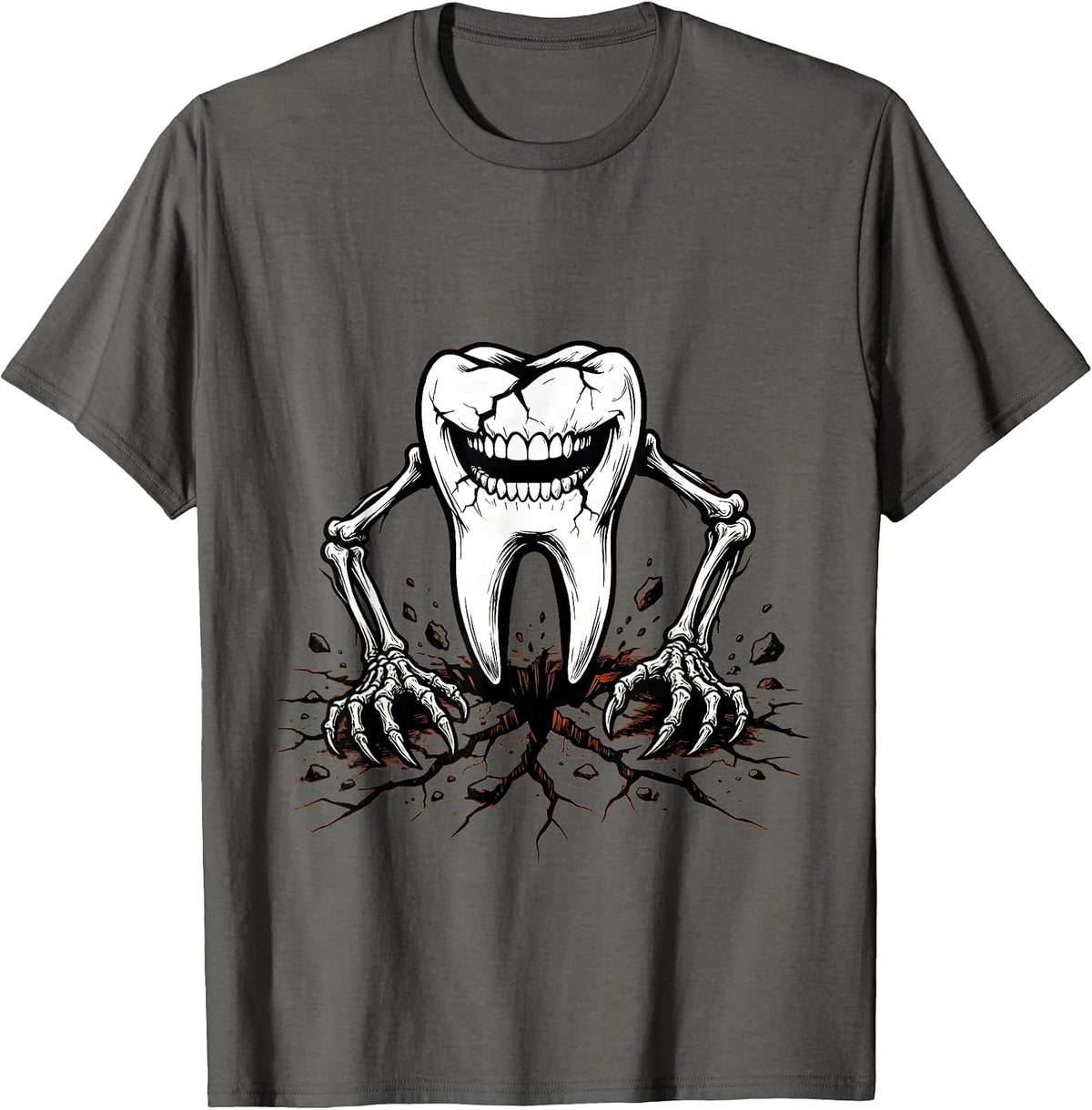 Zombie Tooth Halloween Dental Horror Graphic T-Shirt - Asphalt Grey