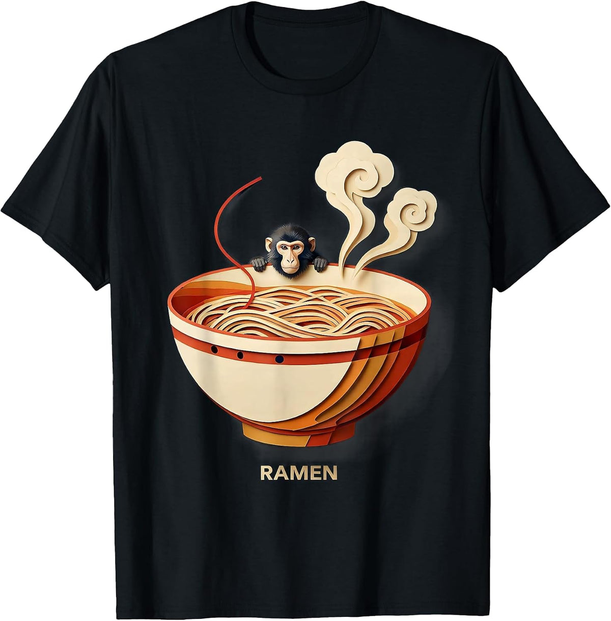 Men's Ramen Cute Japanese Macaque Kawaii Anime Animal Food Lover T-Shirt - Black