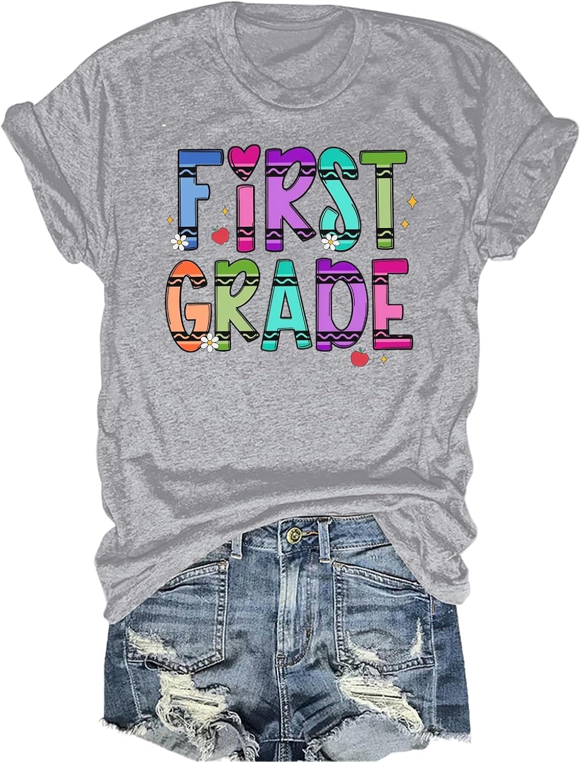 First Grade Teacher Shirt Women 1st Grade Teacher Graphic Tshirts Back to School Short Sleeve T-Shirts Tees - Grey