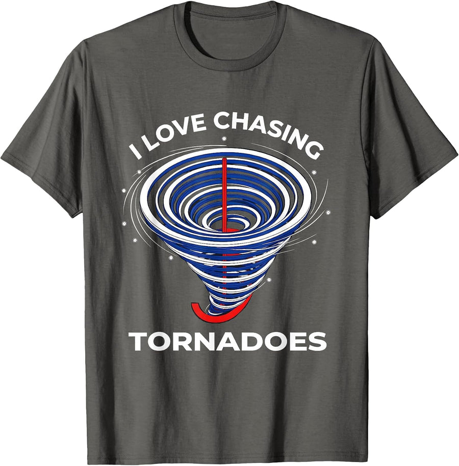 I Love Chasing Tornadoes Geometric Storm Chaser Meteorology T-Shirt - Asphalt Grey