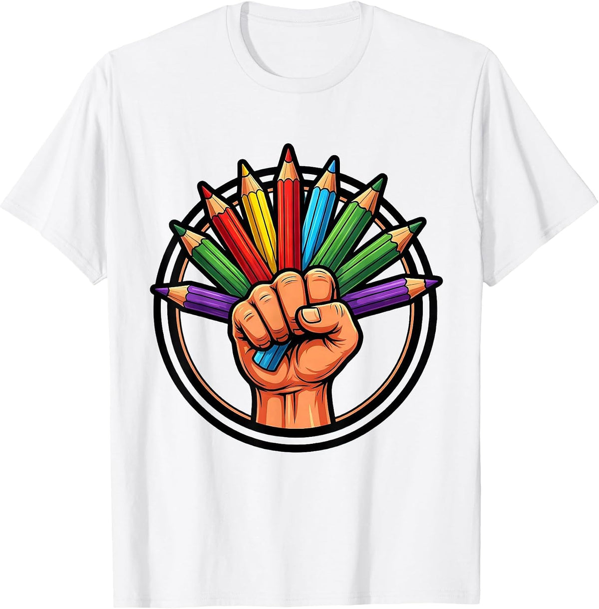 Men's Art Teacher Colored Pencils Graphic Design T-Shirt - White