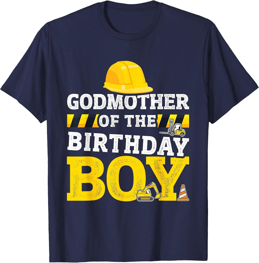 Godmother of Birthday boy Matching Family Construction Party T-Shirt - Navy Blue