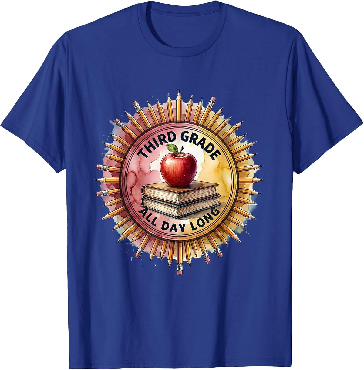Third Grade All Day Long Teacher Design T-Shirt - Royal Blue