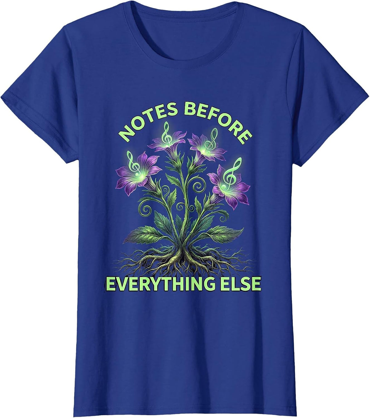 Women's Notes Before Everything Else Music Teacher Design T-Shirt - Royal Blue