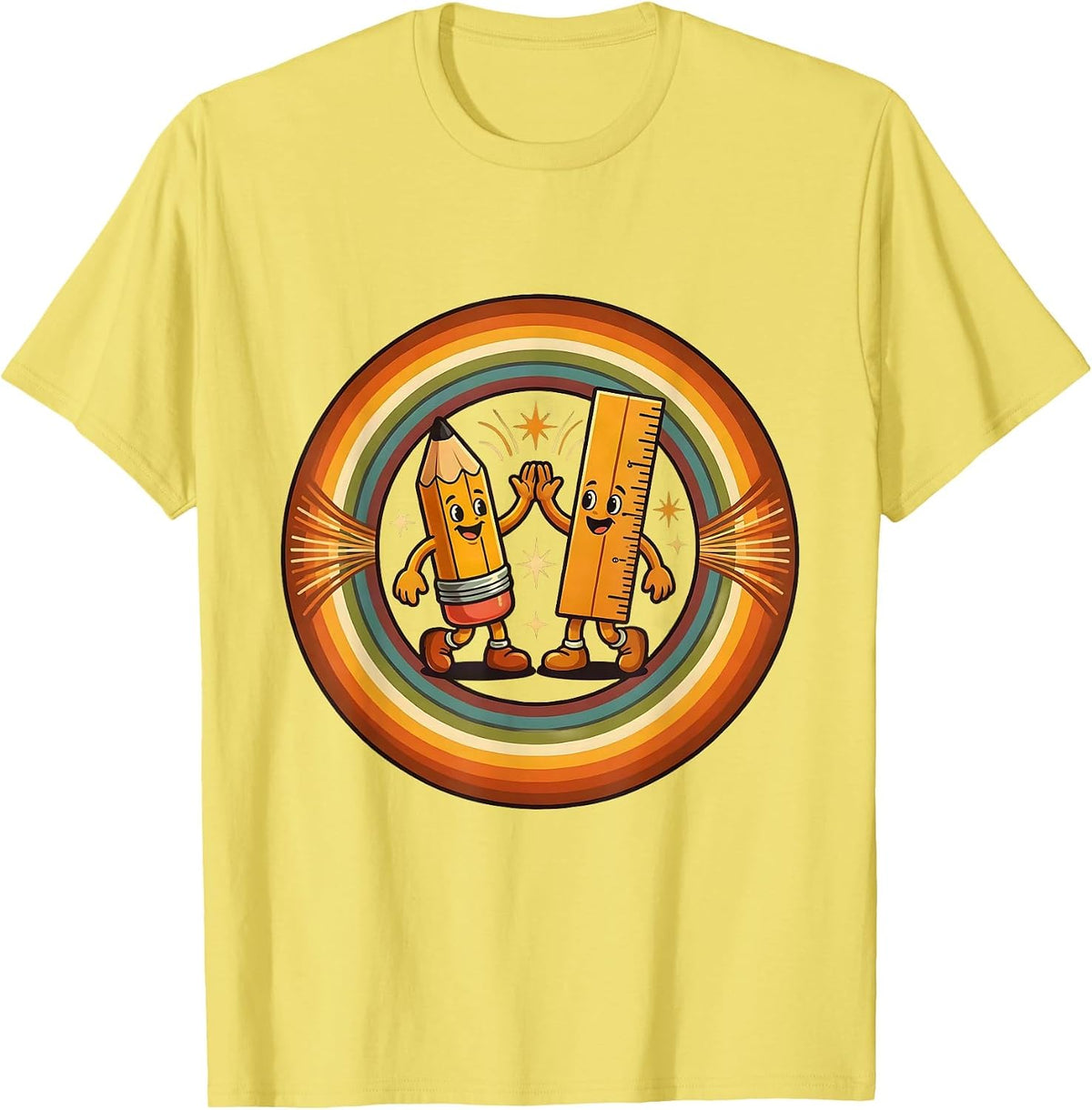 Men's Happy To See Your Face Excited Pencil Ruler High Five T-Shirt - Lemon Yellow