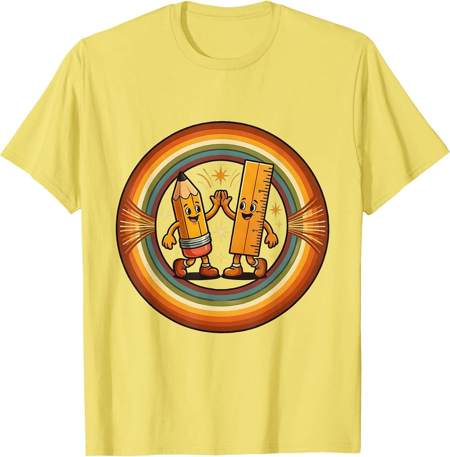 Men's Happy To See Your Face Excited Pencil Ruler High Five T-Shirt - Lemon Yellow
