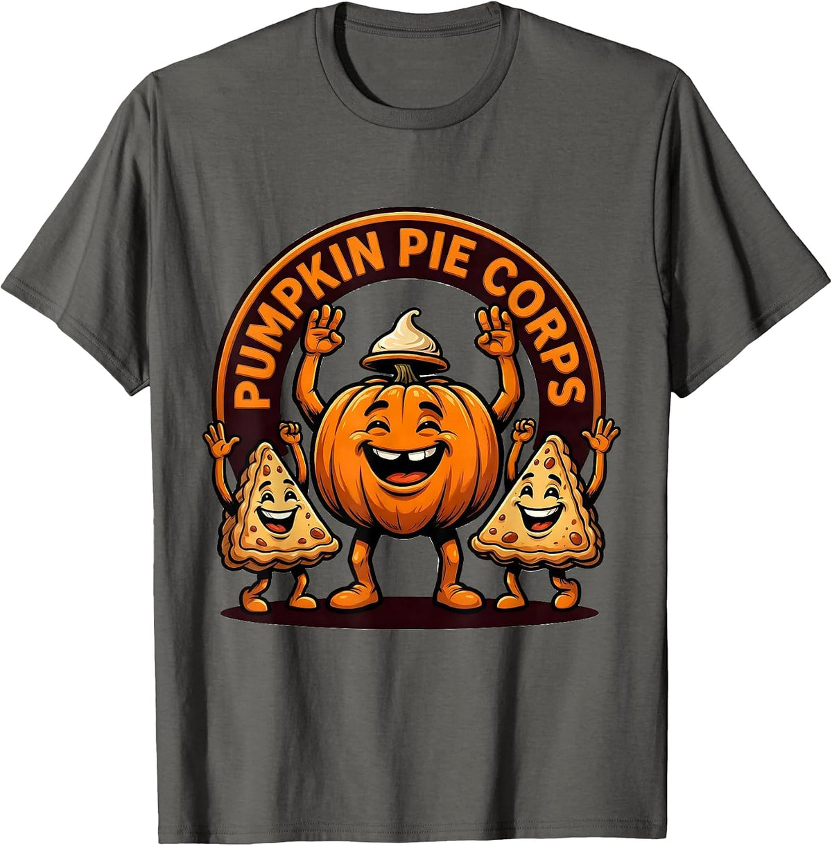 Men's Pumpkin Pie Corps Funny Thanksgiving Pie Lover Crew T-Shirt - Asphalt Grey
