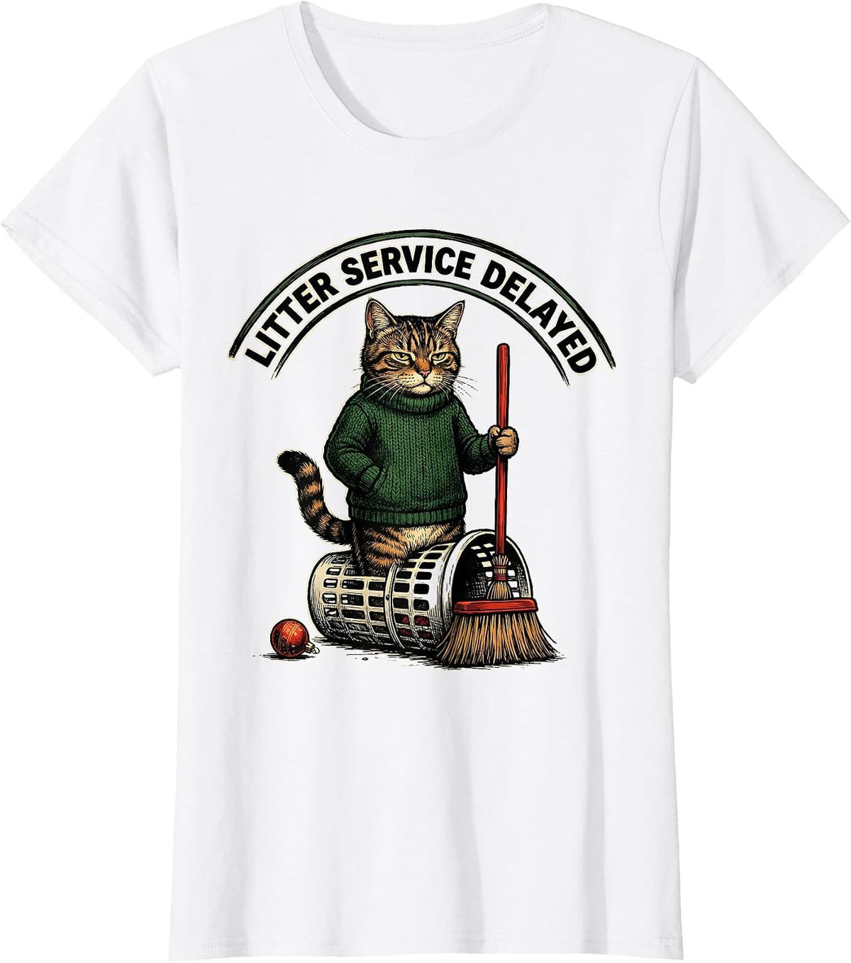 Litter Service Delayed Vintage Funny Cat Lover Christmas T-Shirt - White