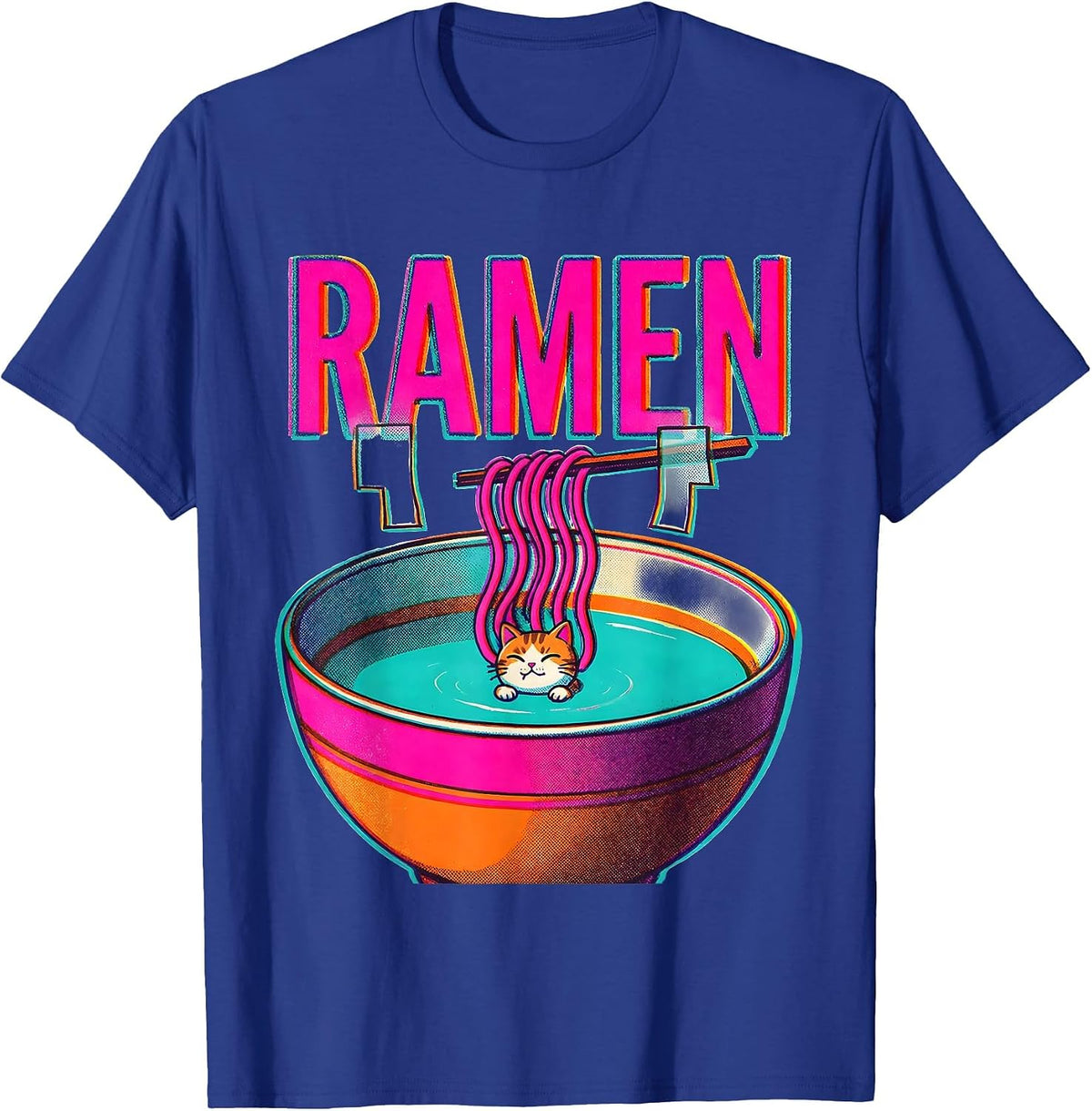 Men's RAMEN Kawaii Anime Cat Funny Japanese Ramen Lover Gift T-Shirt - Royal Blue