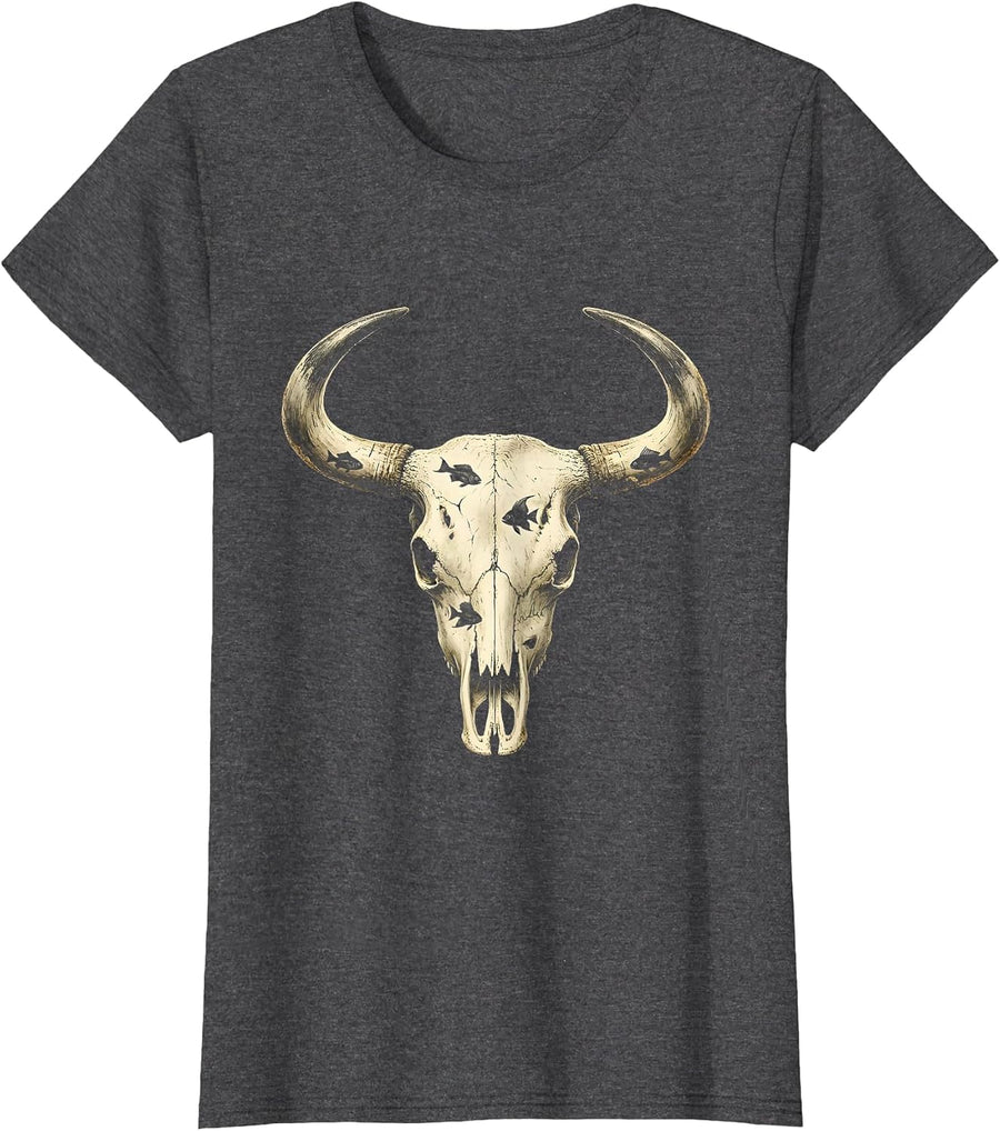 Women's Underwater Cow Tropical Fish Ocean Scene T-Shirt - Dark Heather Grey