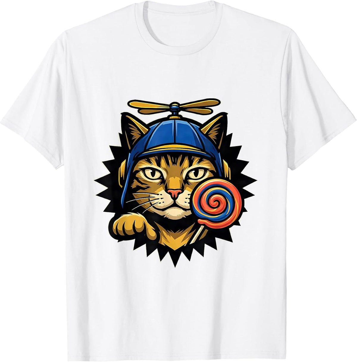 Men's Lollipop Cat Meme Greetings Huzz Funny Silly Cats Humor T-Shirt - White