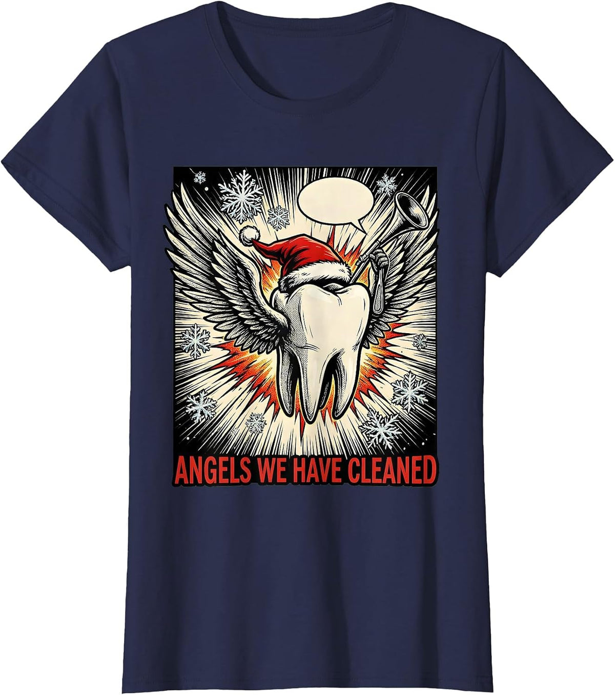 Women's Angels We Have Cleaned Funny Dentist Christmas Dental Humor T-Shirt - Navy Blue