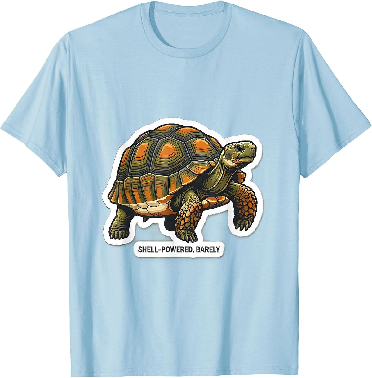Men's Shell-Powered, Barely Funny Tortoise Lover Reptile Gift T-Shirt - Baby Blue