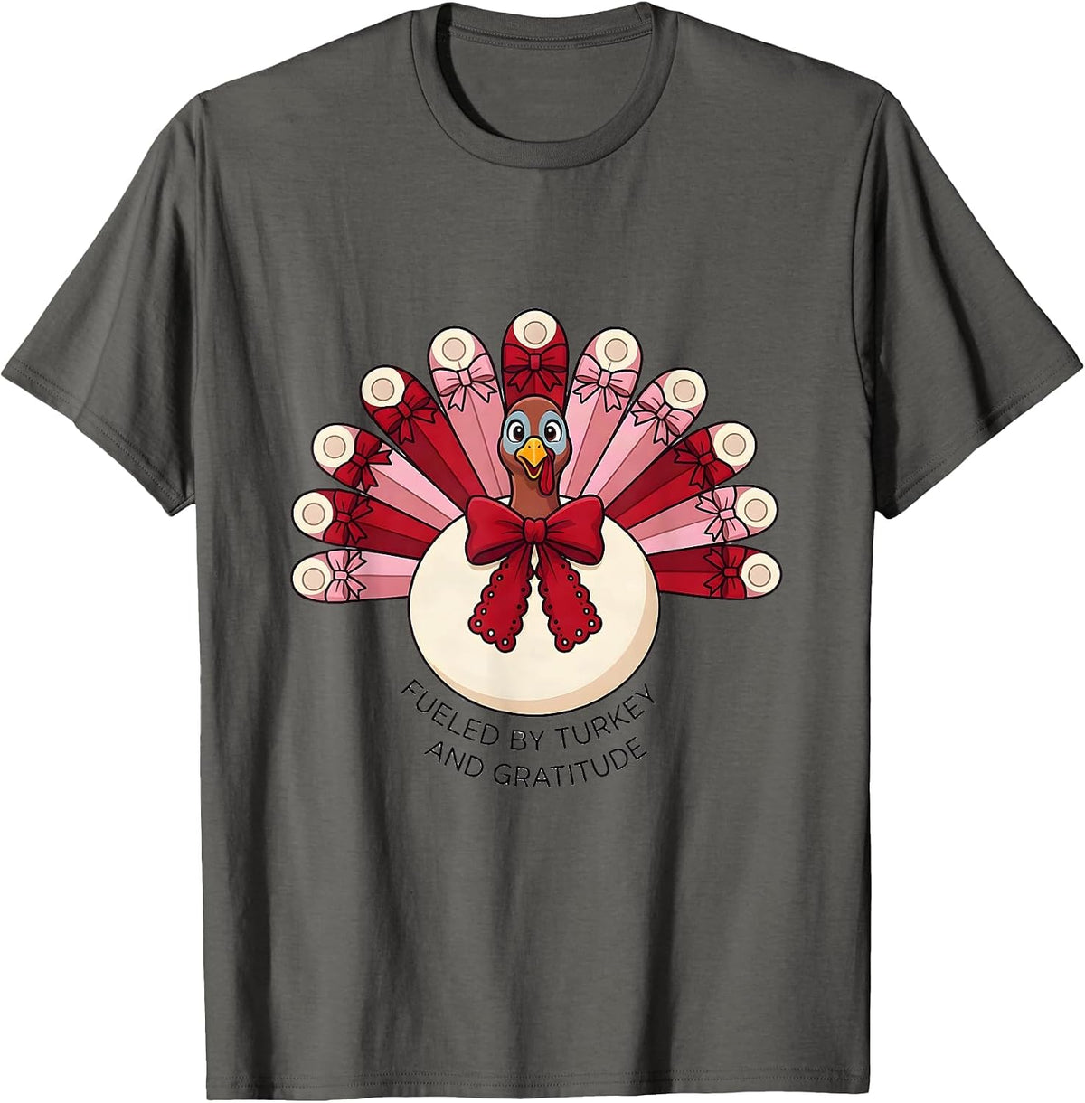 Fueled by Turkey and Gratitude Thanksgiving Design T-Shirt - Asphalt Grey