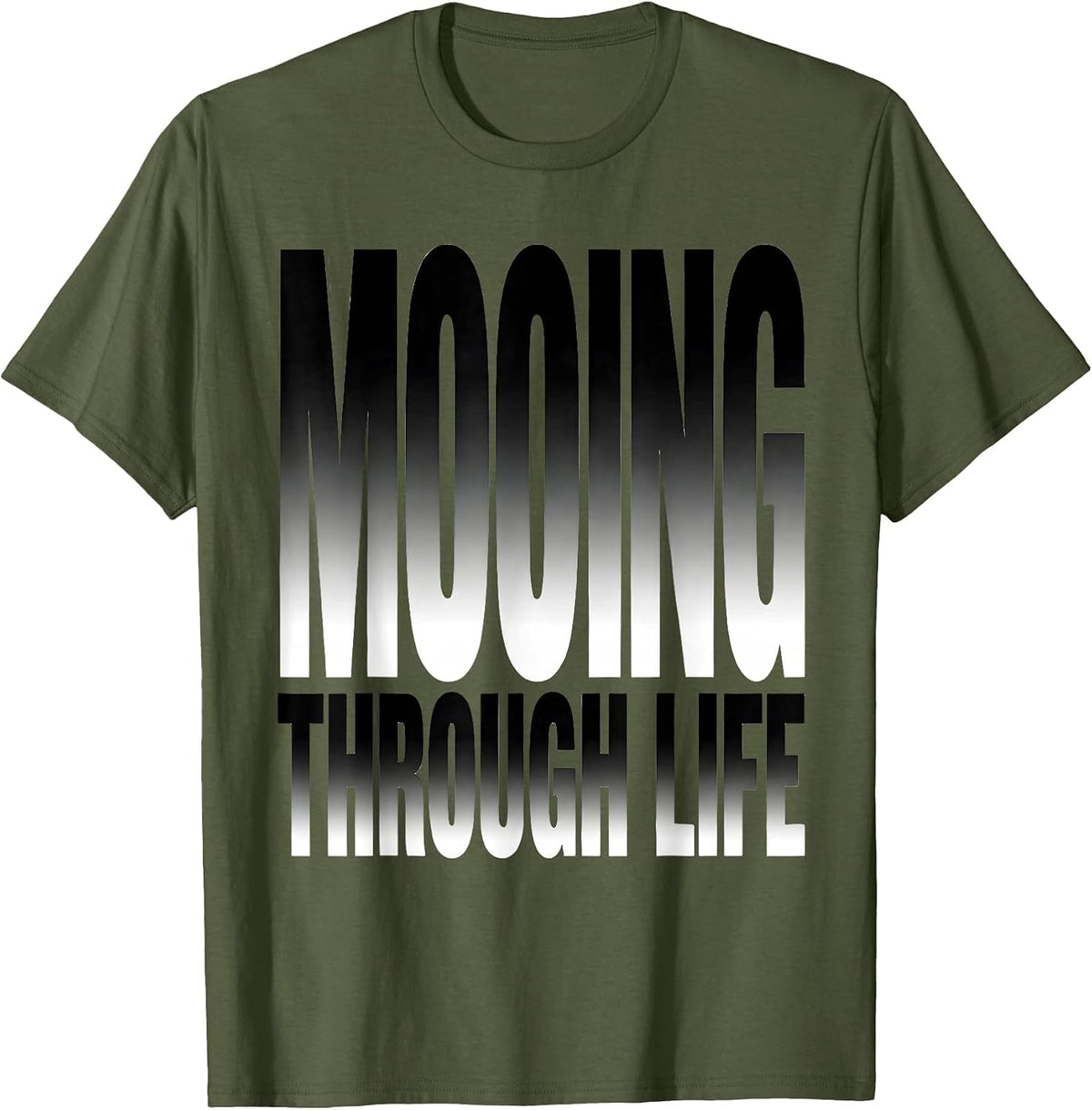 Men's Mooing Through Life Cow Print Design T-Shirt - Olive Green