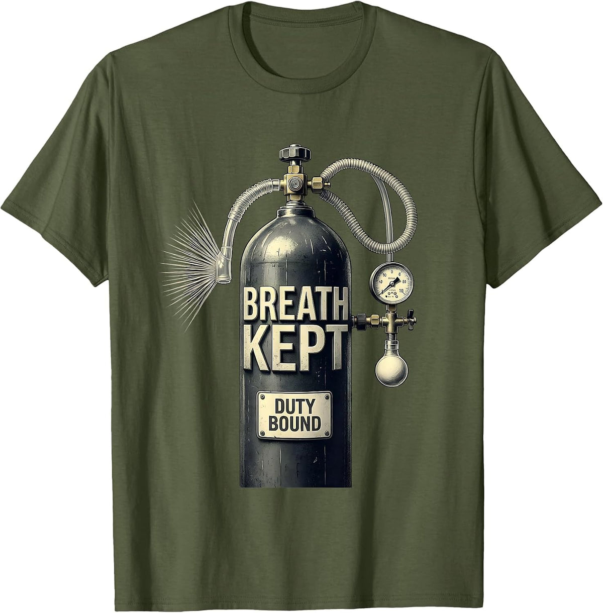 Men's Breath Kept Duty Bound Respiratory Therapist RT Care Week T-Shirt - Olive Green
