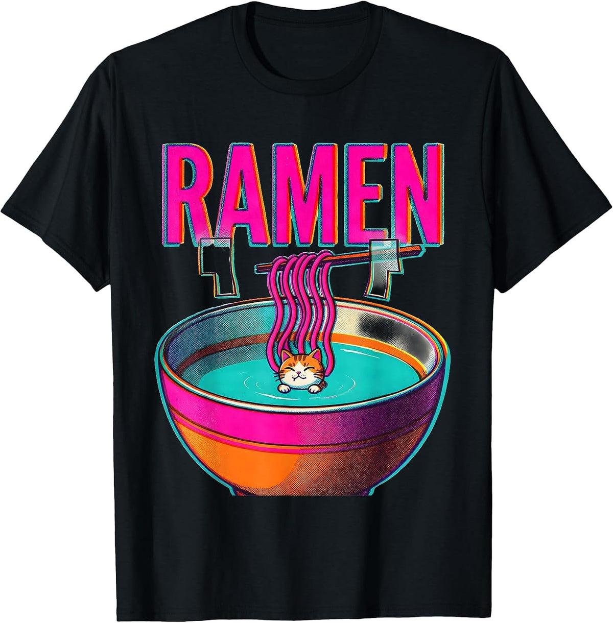 Men's RAMEN Kawaii Anime Cat Funny Japanese Ramen Lover Gift T-Shirt - Black