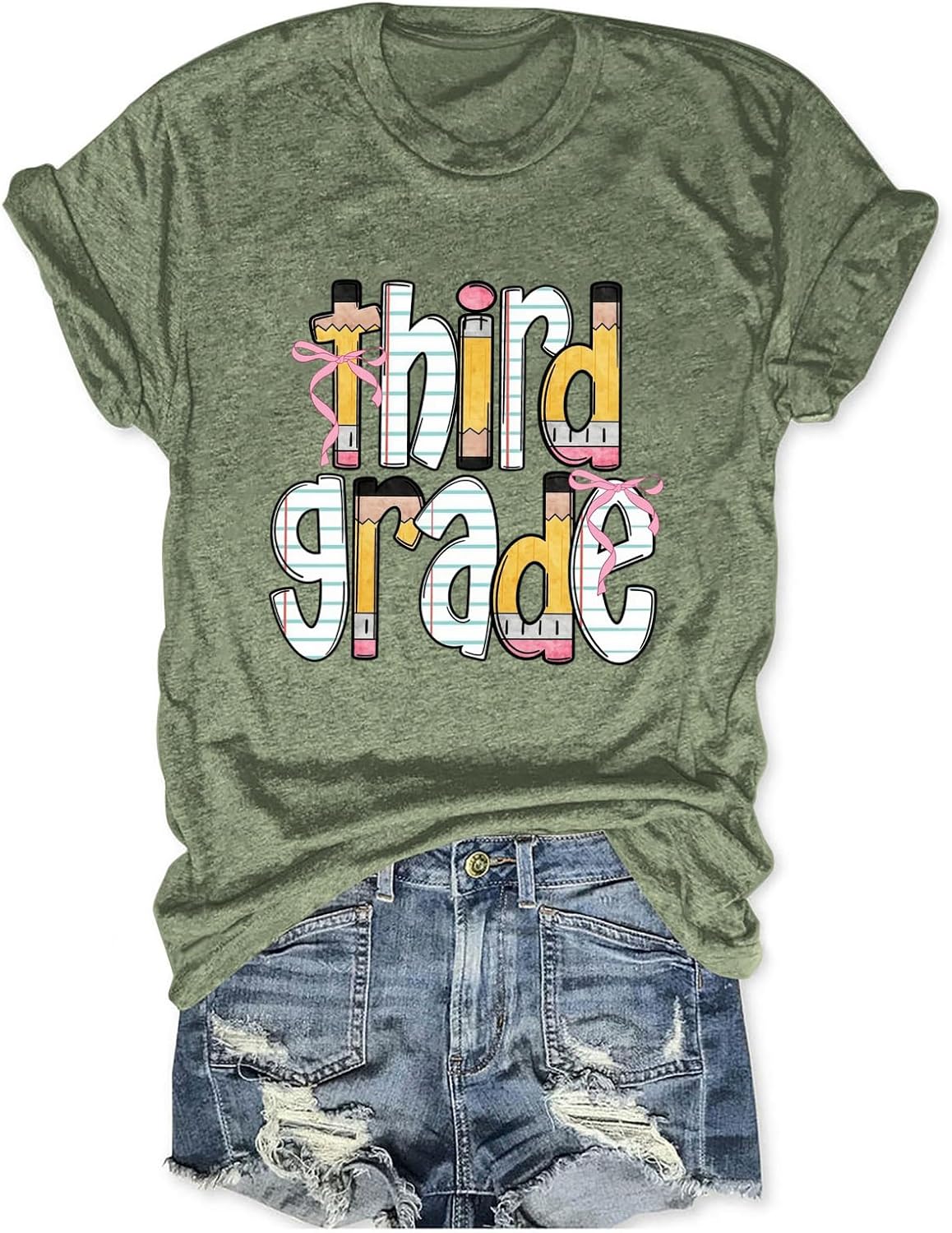 Third Grade Teacher Shirts Women Teaching Lover Tshirt School Teacher Tops - Olive Green