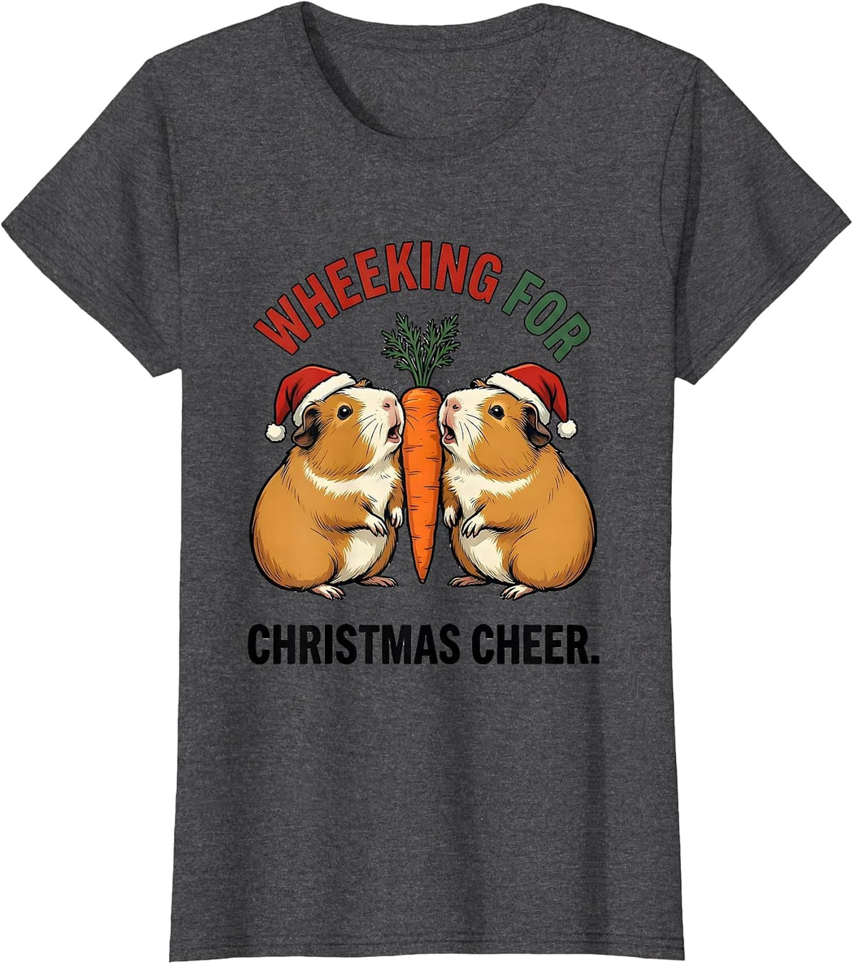 Women's Wheeking For Christmas Cheer Funny Guinea Pig Santa Hat T-Shirt - Dark Heather Grey