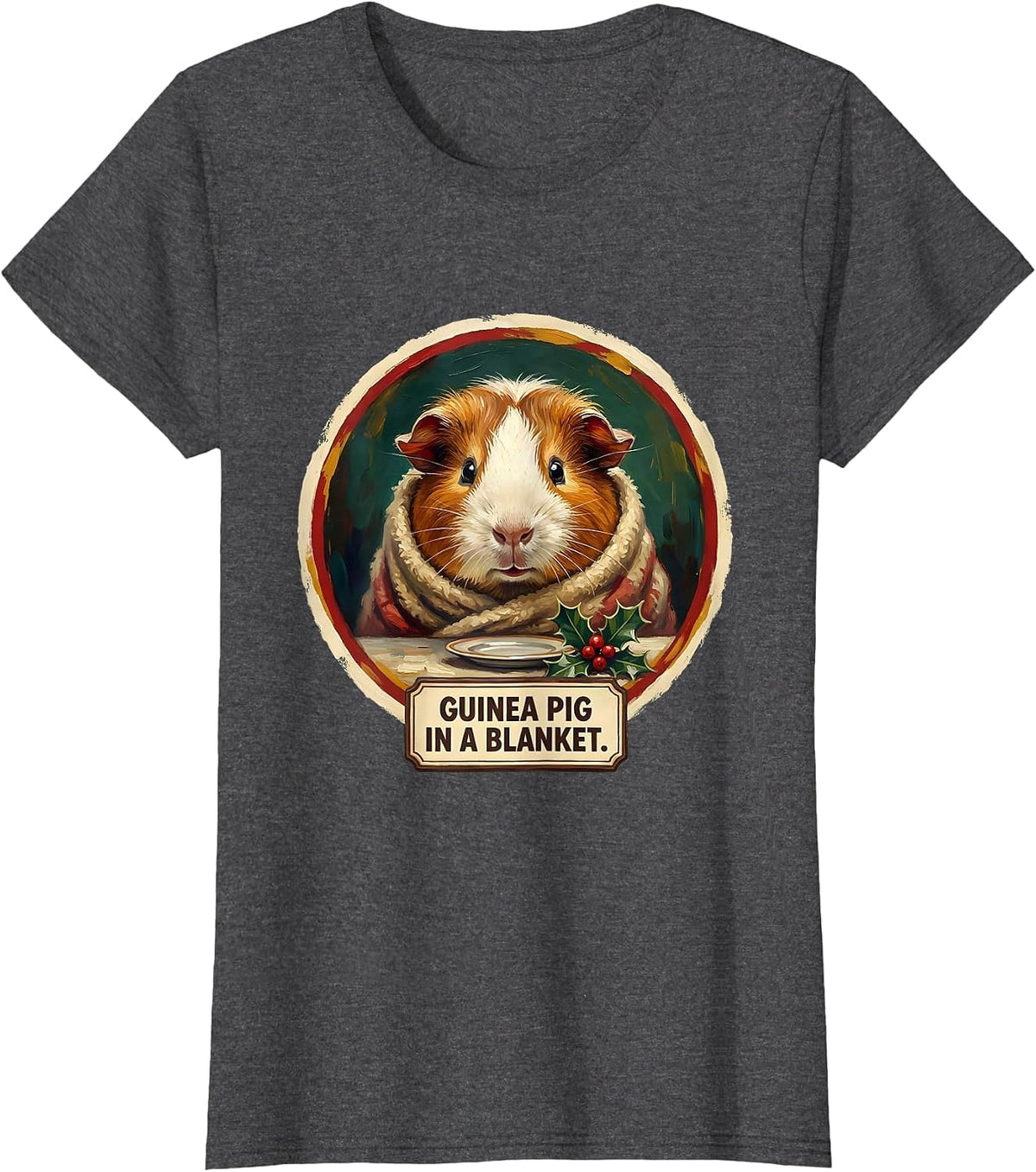 Women's Guinea Pig In A Blanket Funny Pet Lover Christmas Humor T-Shirt - Dark Heather Grey