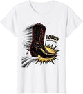 Women's Howdy Boots and Boom Comic Book Cowgirl Western Pride T-Shirt - White