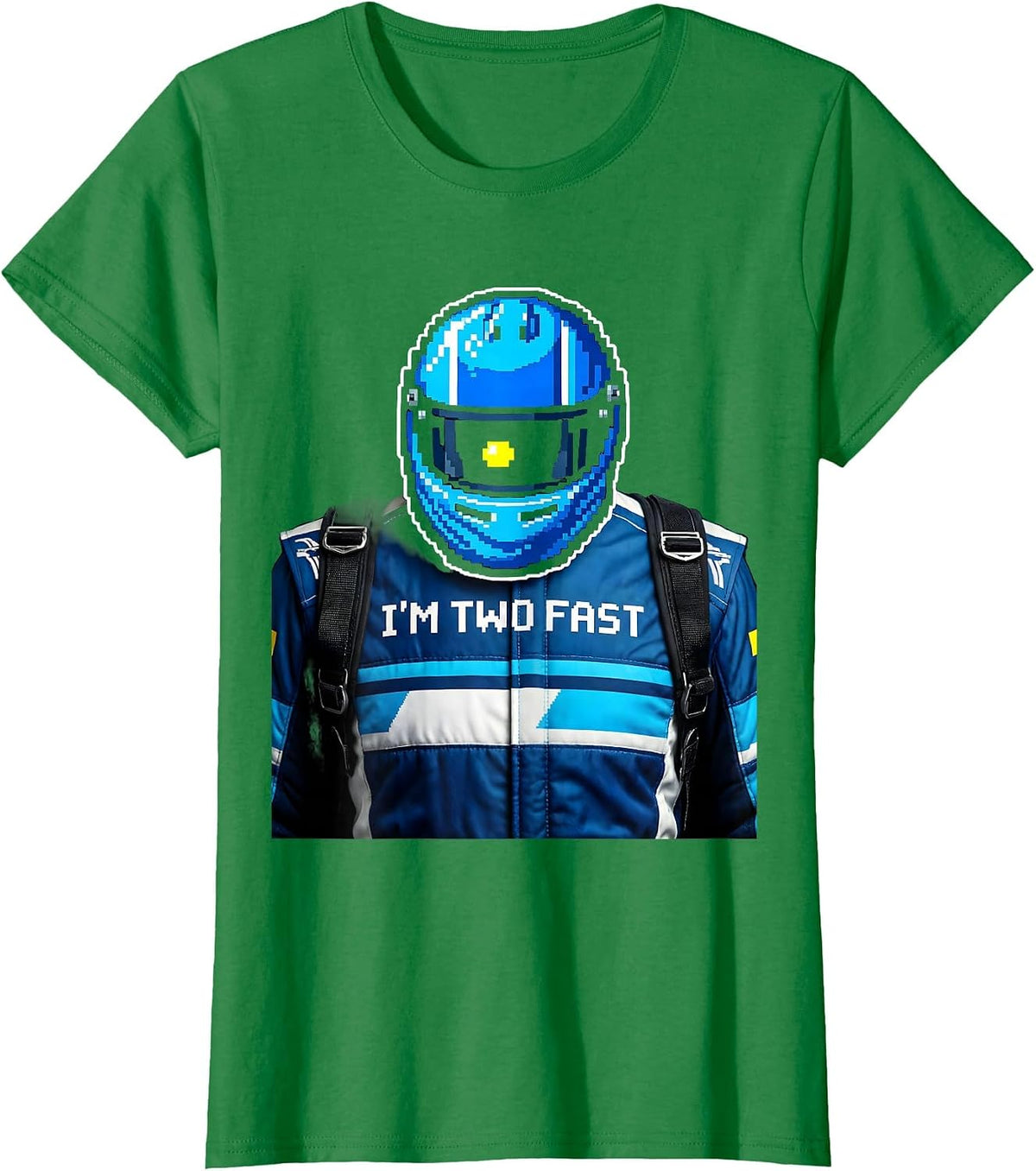 Women's I'm Two Fast Pixel Art Race Car Family Birthday Matching T-Shirt - Kelly Green