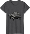 Women's Compact Tortoise Minimalist Blackwork Dotwork Line Art T-Shirt - Dark Heather Grey