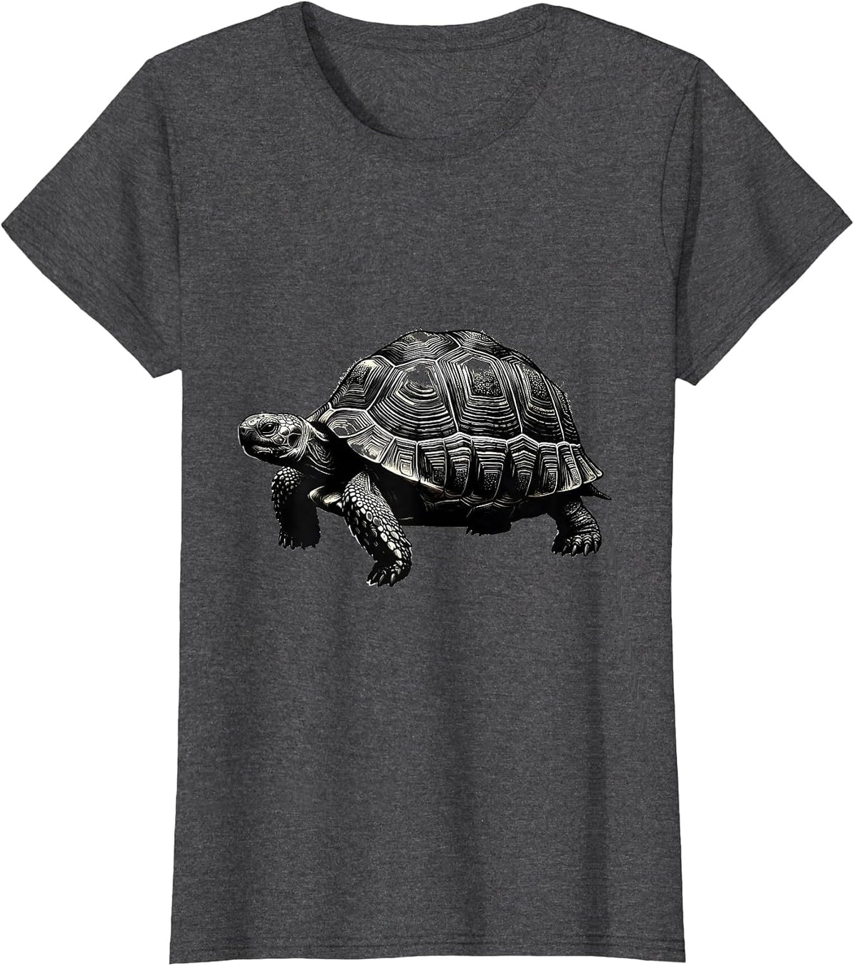 Women's Compact Tortoise Minimalist Blackwork Dotwork Line Art T-Shirt - Dark Heather Grey