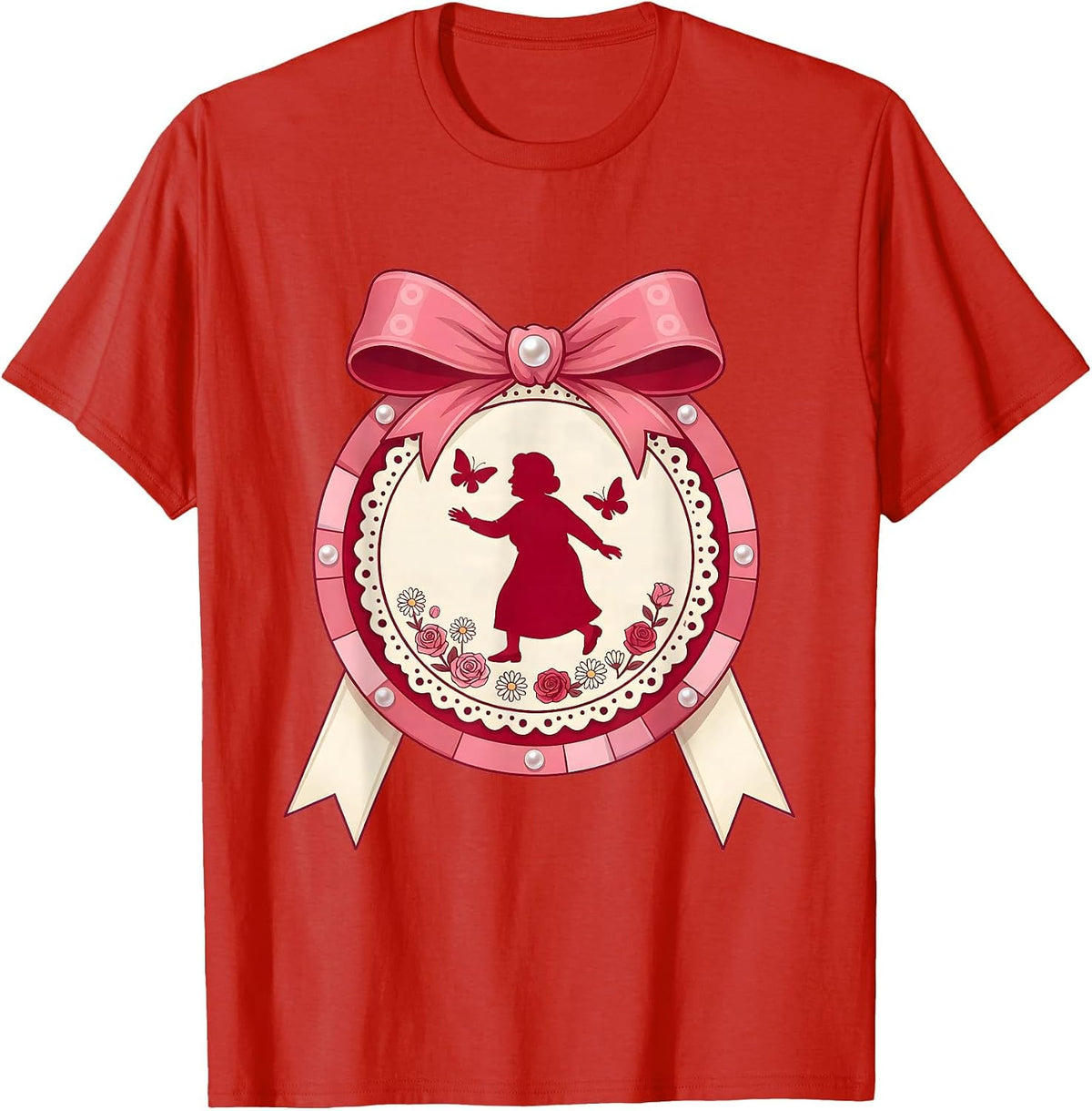 Men's Mimi Chasing Butterflies Garden Illustration T-Shirt - Red
