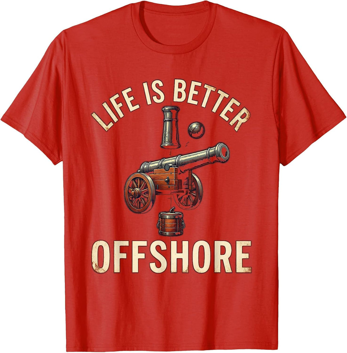 Men's Life Is Better Offshore Pirate Graphic Design T-Shirt - Red