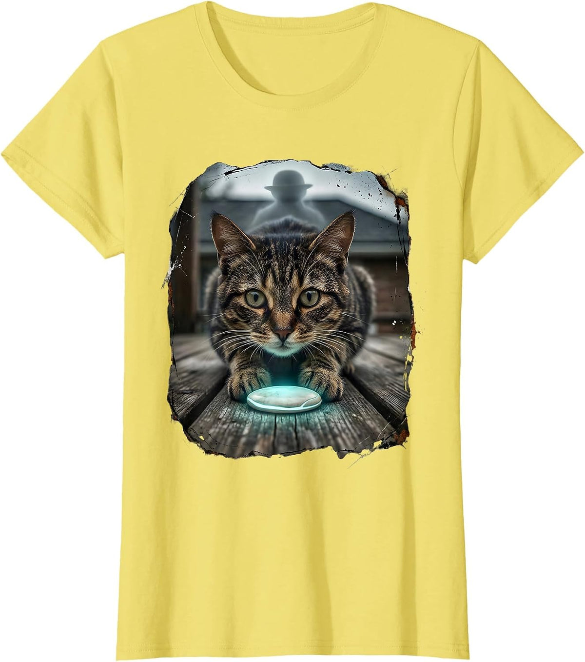 Women's Cat UFO Alien Selfie Funny Cat Gifts For Kids T-Shirt - Lemon Yellow