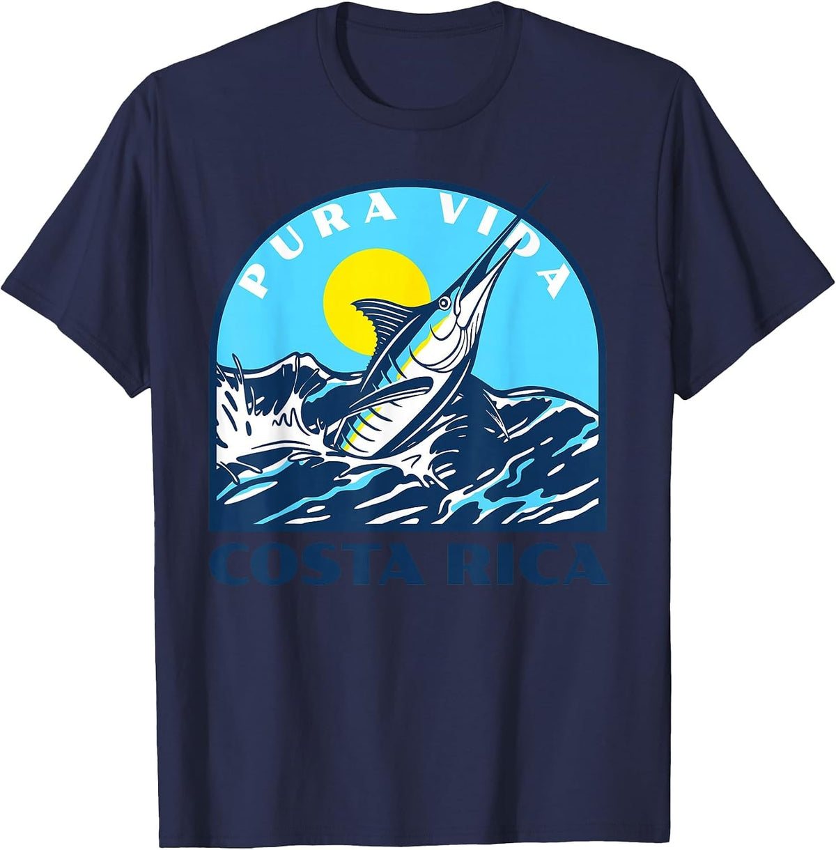 Pura Vida Costa Rica Fishing -Marlin and Sailfish Adventure T-Shirt - Navy Blue