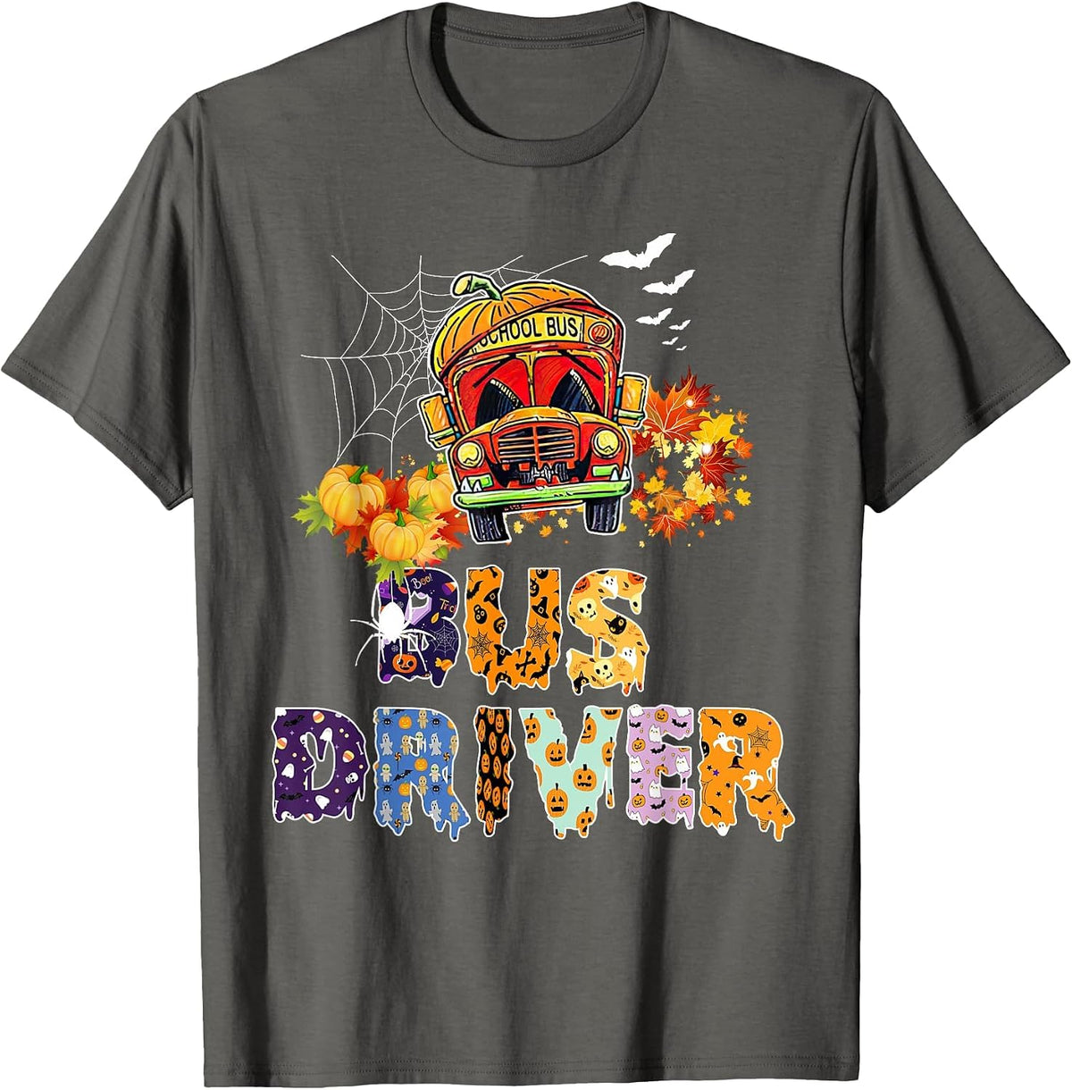 Bus Driver School Bus Halloween Costume with Pumpkin Men T-Shirt - Asphalt Grey