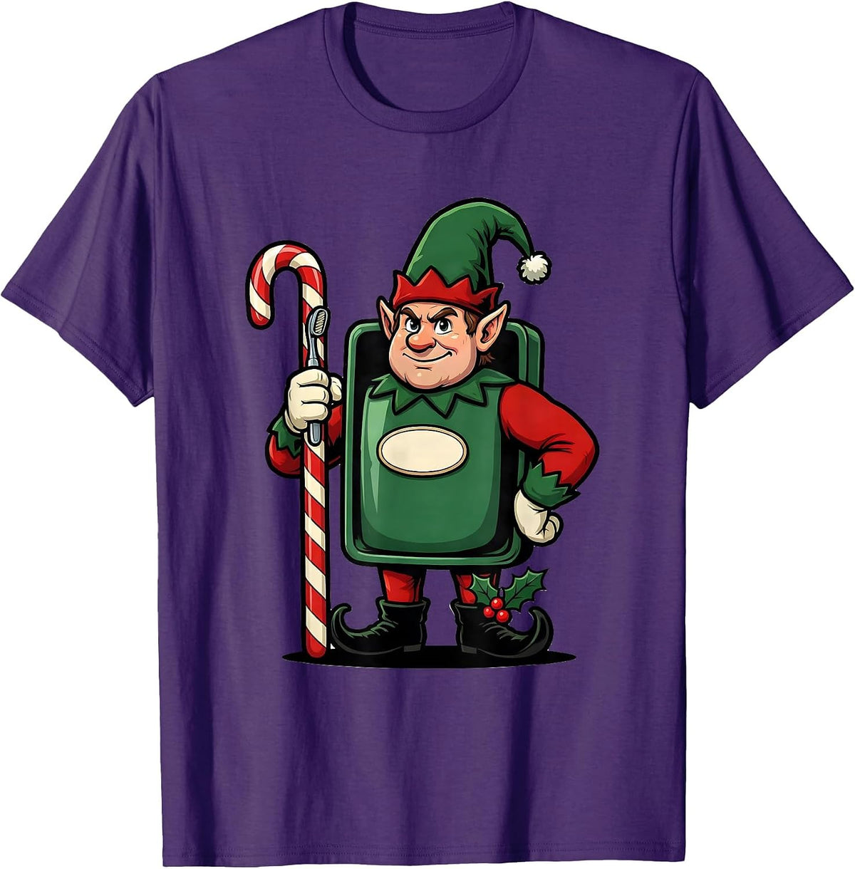 Men's Elf Dental Guard Cartoon Dentist Christmas Humor T-Shirt - Purple