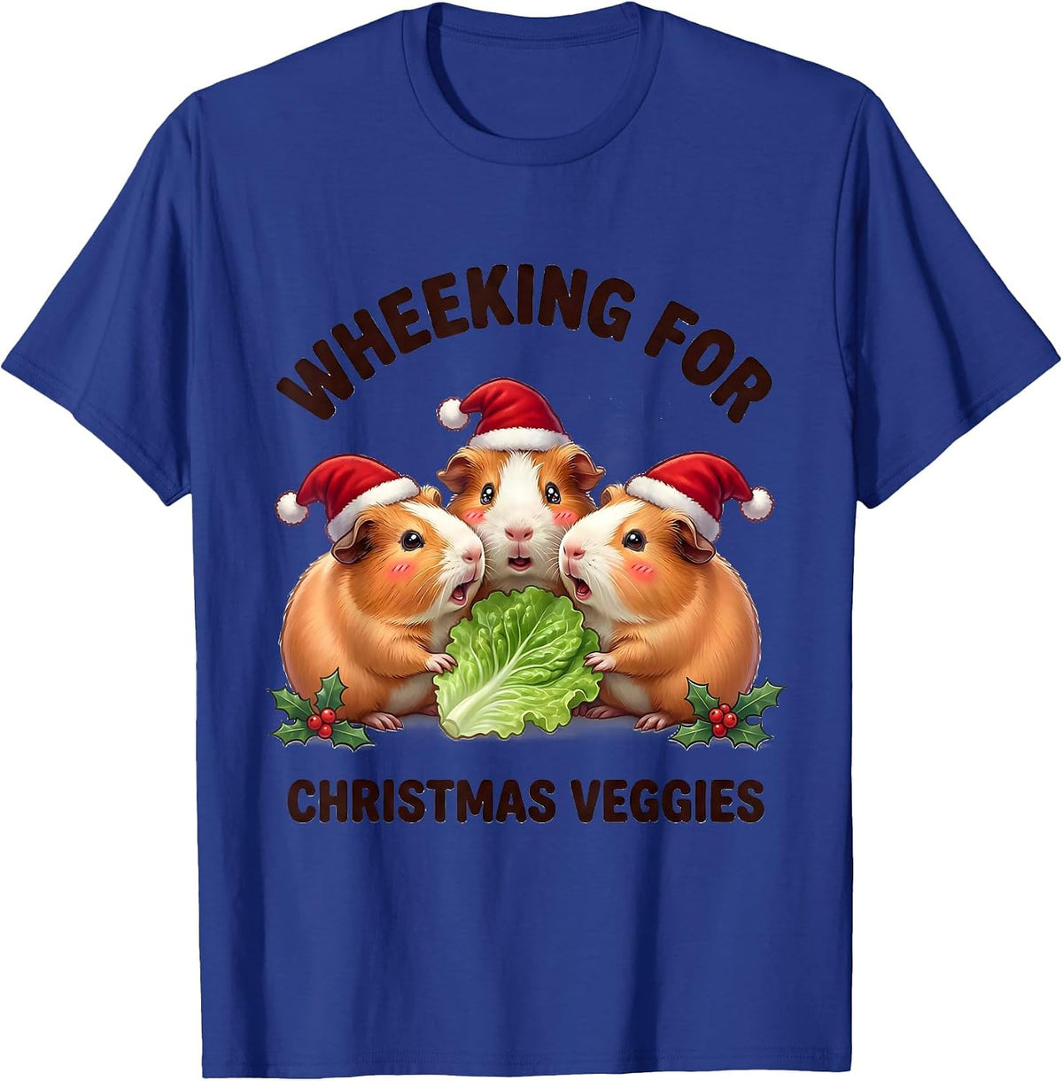 Wheeking For Christmas Veggies Cute Kawaii Guinea Pig Santa T-Shirt - Royal Blue