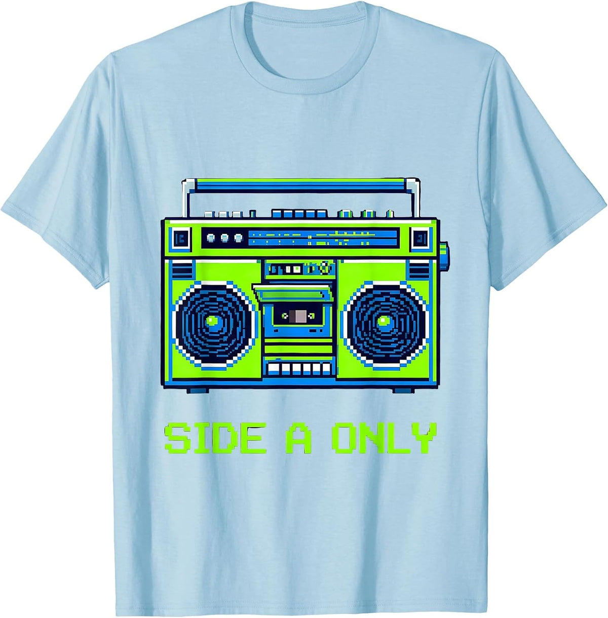 Men's Side A Only Pixel Art Retro Boombox Music Nostalgia T-Shirt - Baby Blue