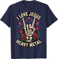 I Love Jesus and Heavy Metal T-Shirt - Navy Blue