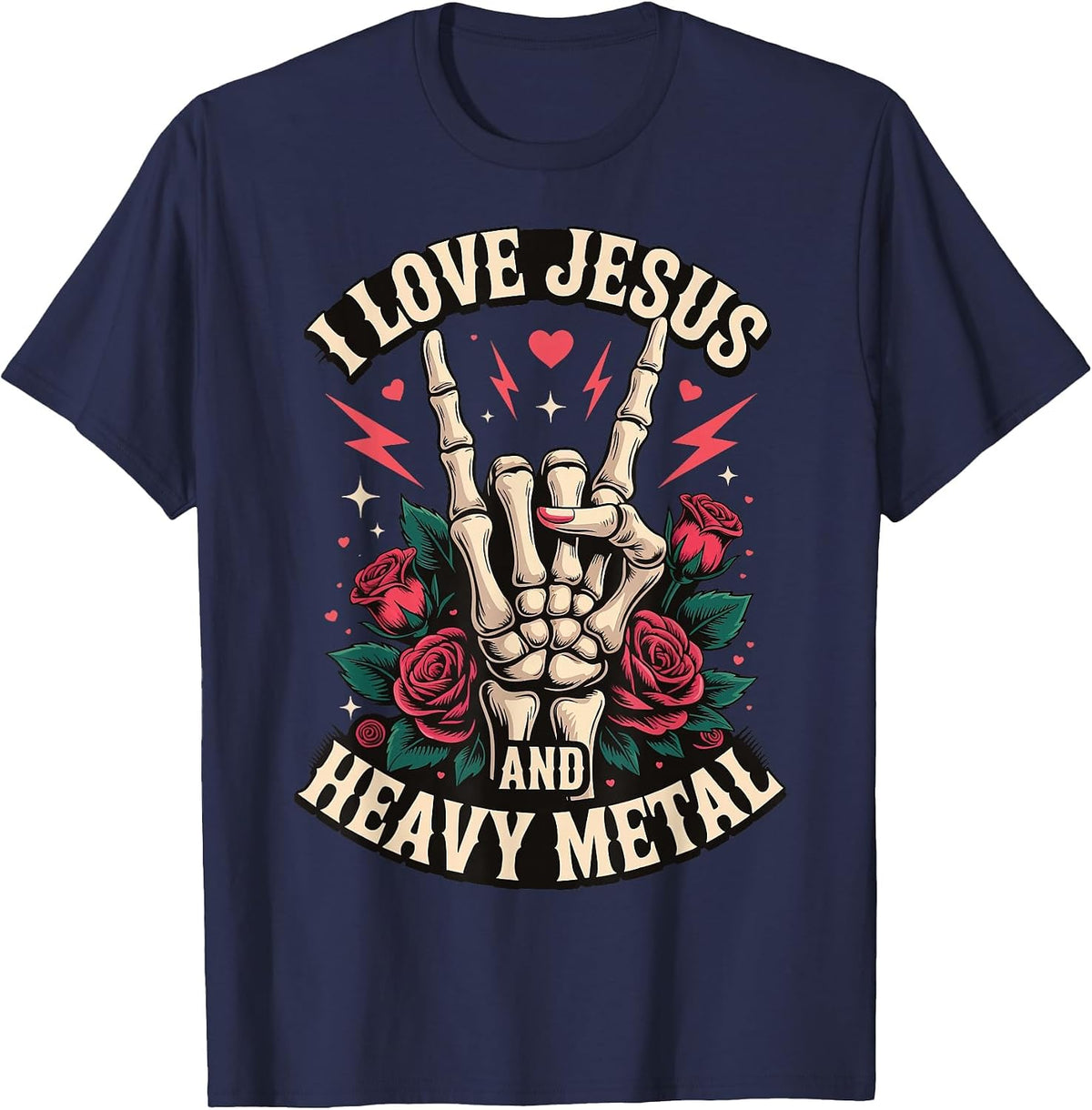 I Love Jesus and Heavy Metal T-Shirt - Navy Blue