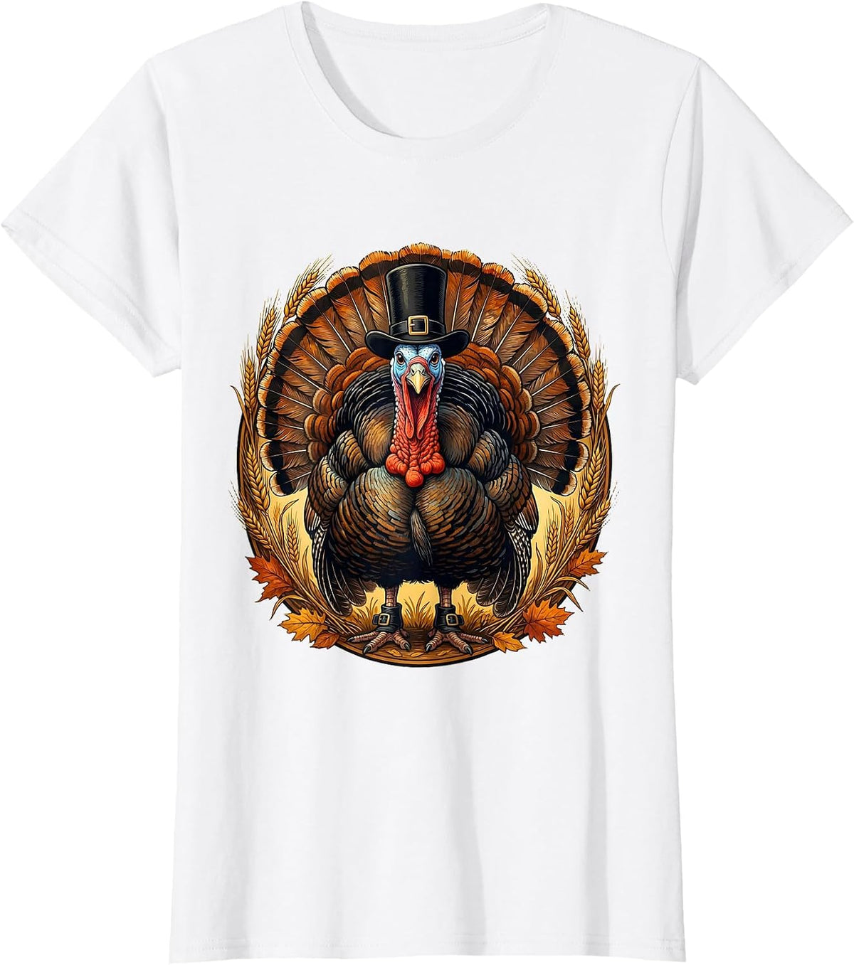 Thanksgiving Pilgrim Turkey Holiday Graphic T-Shirt - White