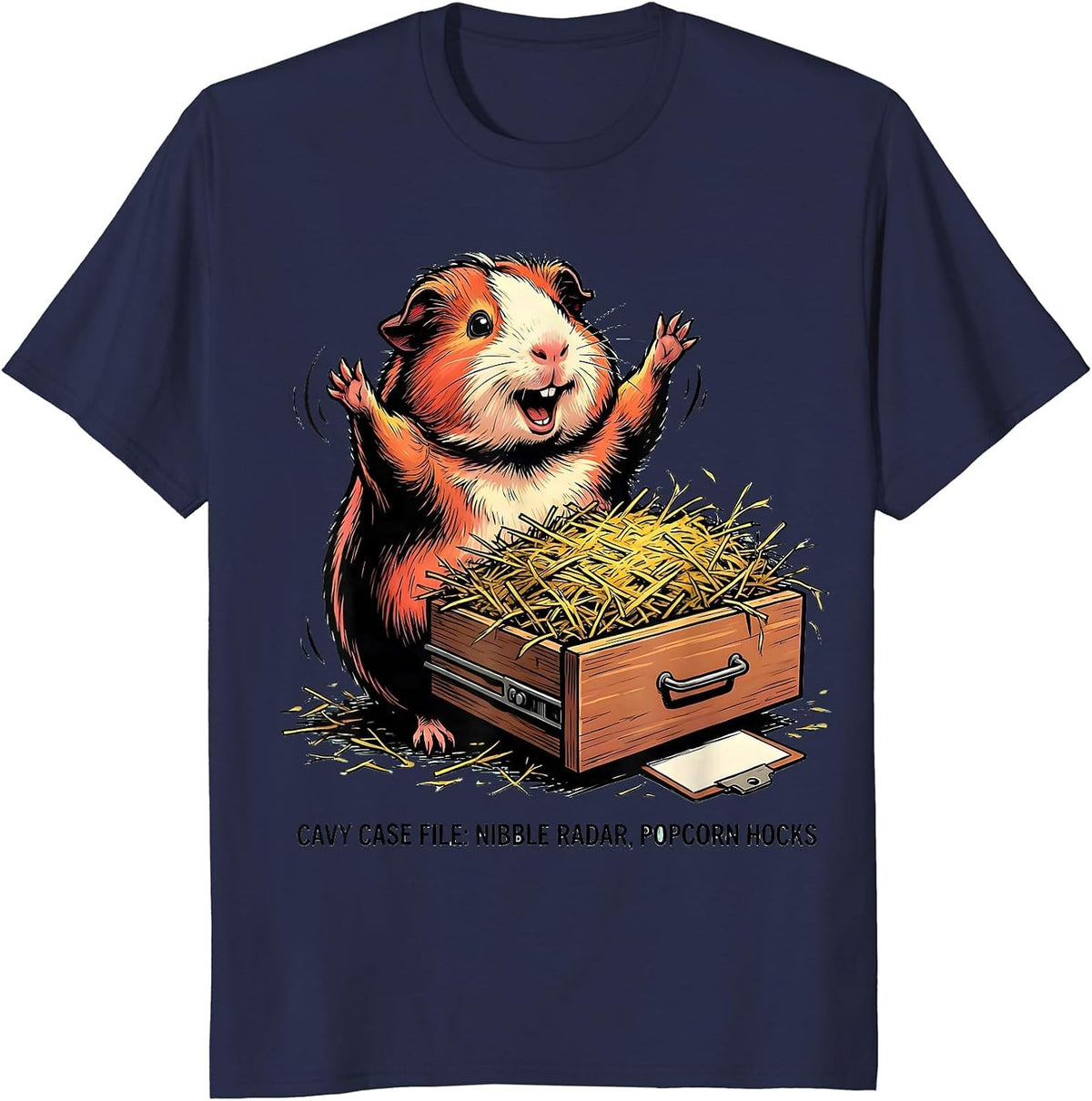 Men's Cavy Case File: Nibble Radar, Popcorn Hocks Funny T-Shirt - Navy Blue