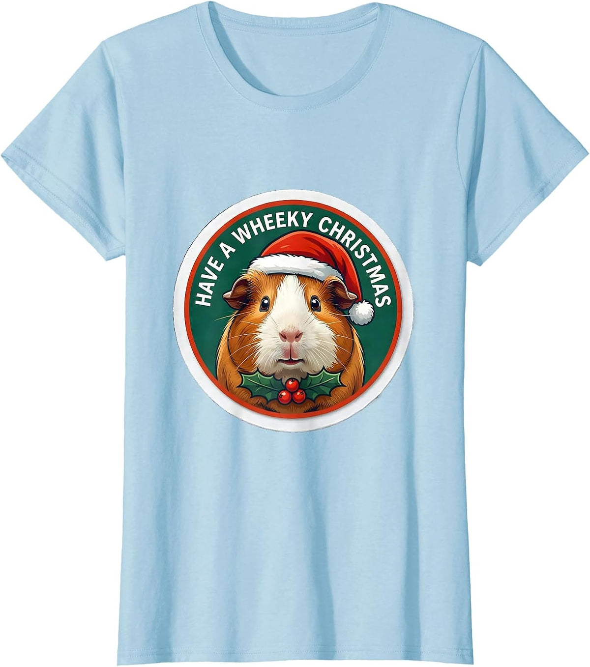 Have A Wheeky Christmas Funny Guinea Pig Santa Hat Sticker T-Shirt - Baby Blue