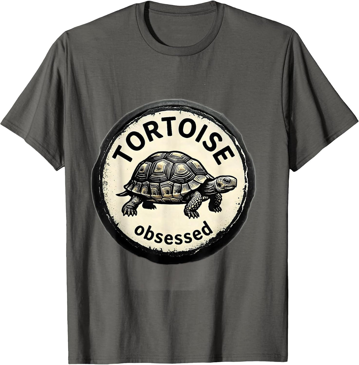 TORTOISE obsessed Rubber Stamp Minimalist Line Art Animal T-Shirt - Asphalt Grey
