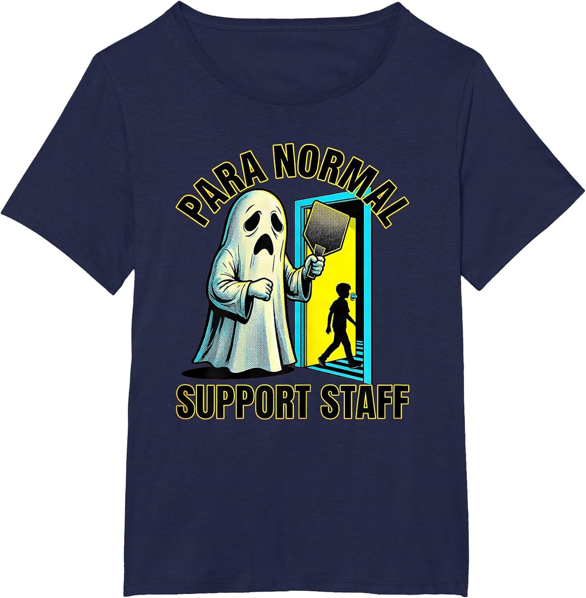 Women's Para Normal Support Staff Pop Art Ghost Halloween T-Shirt - Navy Blue