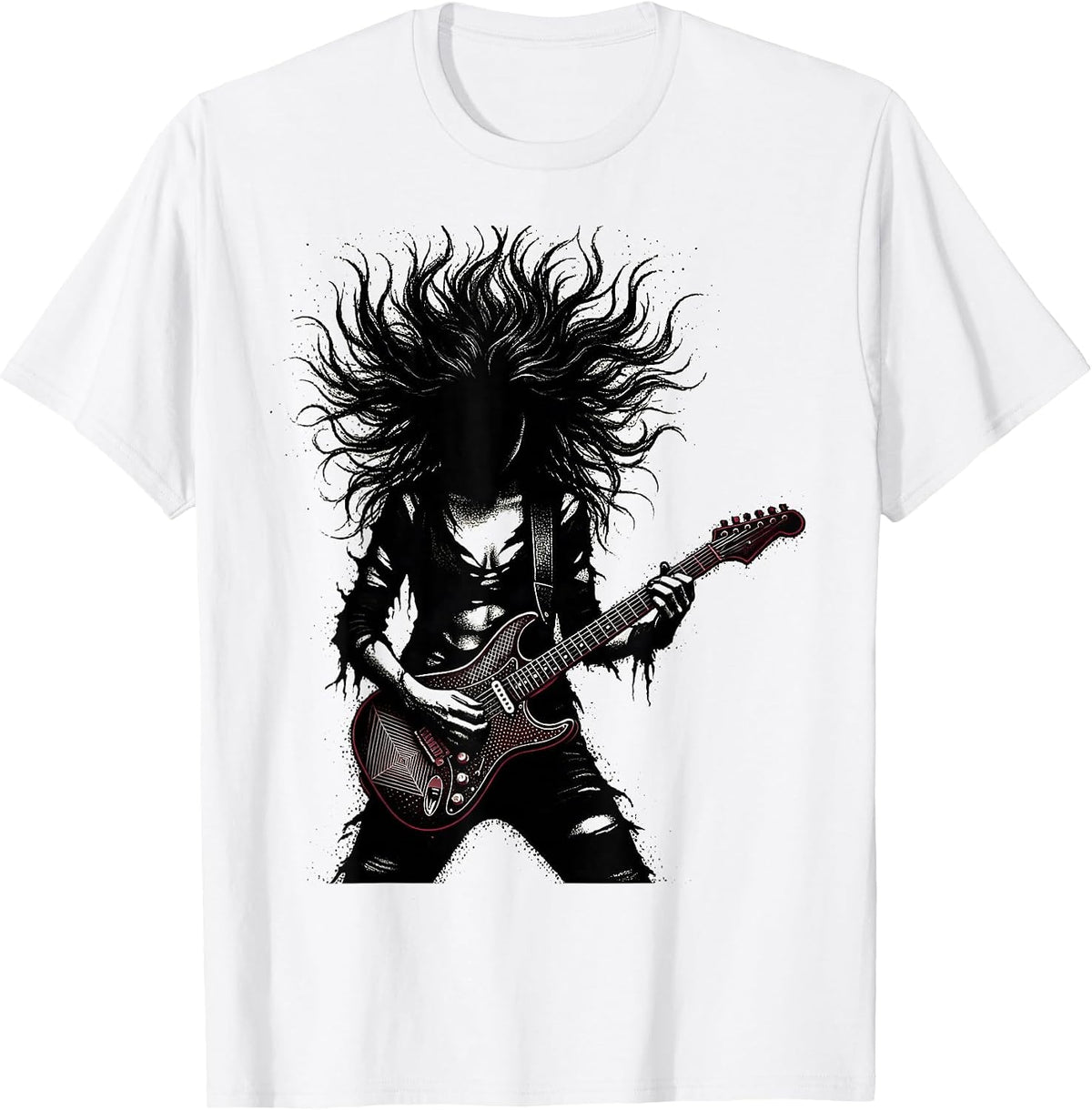 Men's Grunge Electric Guitar Rock Illustration T-Shirt - White