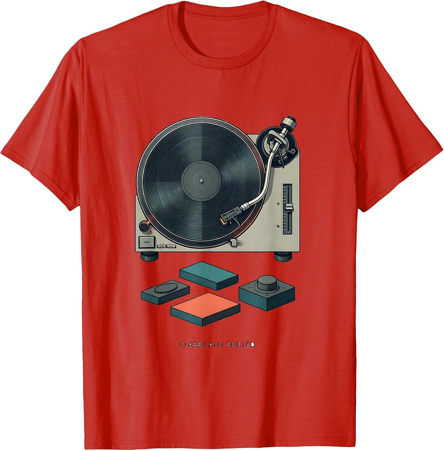 Men's Classically Skilled Midcentury Modern Analog Tech Nostalgia T-Shirt - Red