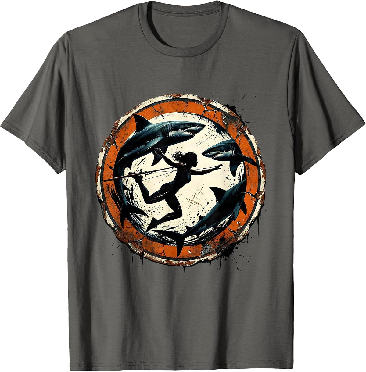 Spearfishing Among Sharks Brave Ocean Diver T-Shirt - Asphalt Grey