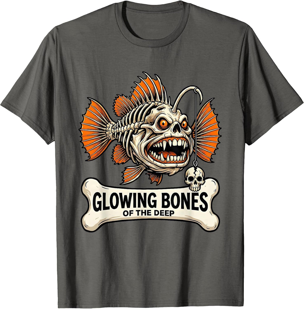Men's Halloween Skeleton Anglerfish Glowing Bones Design T-Shirt - Asphalt Grey